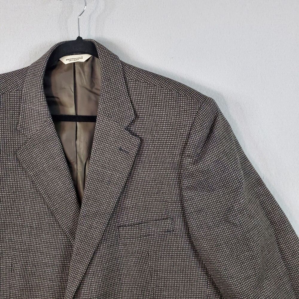 Pronto Uomo Mens Blazer Size 48L Long Black Lambswool Tweed 2 Button Sport Coat